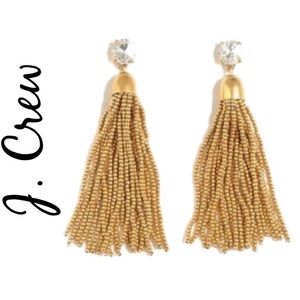 NWT J Crew Crystal, Gold Beaded Tassels Earrings